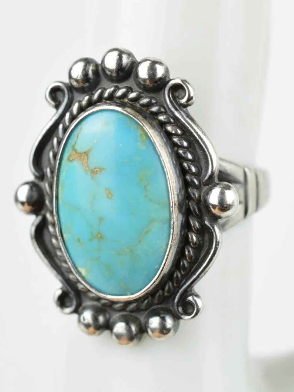 Bell Trading Post Vintage Sterling Silver Turquoise Ring Size 7.25 Southwestern